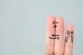 Fingers art of happy family. Concept of couple kisses,  child spies on them Royalty Free Stock Photo