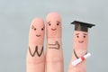 Fingers art of happy family. Concept parents are proud of their child graduated from college Royalty Free Stock Photo