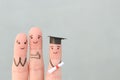 Fingers art of happy family. Concept parents are proud of their child graduated from college Royalty Free Stock Photo