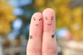 Fingers art of happy family.  The concept of a walk in the autumn park Royalty Free Stock Photo