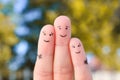 Fingers art of happy family.  The concept of a walk in the autumn park Royalty Free Stock Photo