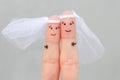 Fingers art of happy gay couple to get married. Concept of wedding ceremony