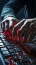 Fingers confined by cuffs engage keyboard, delving into the world of cybercrime