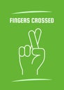 Fingers crossed green postcard with linear glyph icon