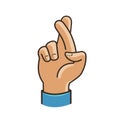 Fingers crossed symbol. Gesture good luck, fortune, lie, deception. Cartoon vector illustration Royalty Free Stock Photo