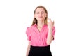 Fingers crossed, wishful thinking, female in pink Royalty Free Stock Photo