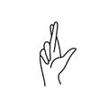 Fingers crossed Woman`s hand gesture. Vector Line icon Be happy sign. In a Minimalist Trendy style