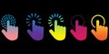 Fingers cursors black background. Multicolored fingers cursors. Computer mouse. Vector illustration.