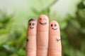 Fingers with drawings of happy faces