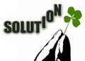 Fingers holding shamrock and Solution word