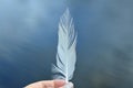 Fingers holding a white feather