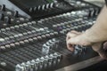 Fingers move the sliders on the big sound mixer 3 Royalty Free Stock Photo