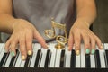 Fingers playing electronic piano keyboards Royalty Free Stock Photo