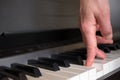 Fingers press on the piano keys as if the feet were walking.