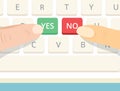 Fingers pressing yes or no key on computer keyboard Royalty Free Stock Photo