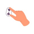 Fingers zoom out, pinch to decrease size on sensor device. Hand touchscreen gesture to reduce scale, scope. Control of