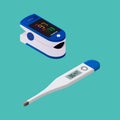 Fingertip oximeter and Digital thermometer isometric