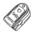Fingertip Pulse Oximeter Icon. Doodle Hand Drawn or Outline Icon Style