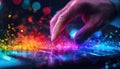 A Fingertip Touching a Colorful, Illuminated Surface