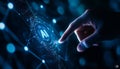Fingertip touching digital ai icon on virtual screen with network connection in tech space