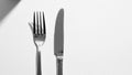 Finish with the fork featuring four tines and the knife having a Royalty Free Stock Photo