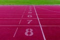 Finish line on athletics,Red running track Royalty Free Stock Photo