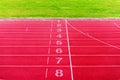 Finish line on athletics,red running track Royalty Free Stock Photo