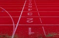 Finish line on athletics,Red running track Royalty Free Stock Photo