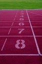 Finish line on athletics,Red running track Royalty Free Stock Photo