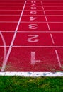 Finish line on athletics,red running track Royalty Free Stock Photo