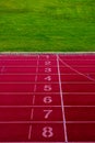 Finish line on athletics,Red running track Royalty Free Stock Photo