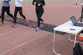 Runners passing a timekeeping checkpoint