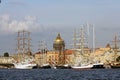 The finish of the regatta of the training sailing vessels in Russia St-Petersburg June 2012.