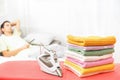 Finished with ironing and watching tv Royalty Free Stock Photo