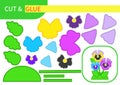 Mini-game `cut and glue` for learning, education and entertainment of children. Series `Flowers and plants` easy to print A4 and r