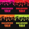 The finished poster design of the `Halloween sale` banner. Vector illustration with a flow of blood or mucus.