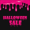 The finished poster design of the `Halloween sale` banner. Vector illustration with a flow of blood or mucus.