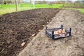 Finished process of planting potato field in the vegetable gard Royalty Free Stock Photo