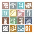 Construction and finishing materials, icons, shading pencil, white, color, vector. Royalty Free Stock Photo