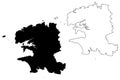 Finistere Department France, French Republic, Brittany or Bretagne region map vector illustration, scribble sketch Finistere map