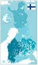 Finland Administrative Map aqua blue colors on white. N