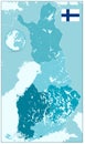 Finland Administrative Map in shades of aqua blue colors. No tex