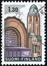 FINLAND - CIRCA 1971: A stamp printed in Finland shows Helsinki main railway station, circa 1971.