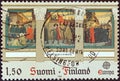 FINLAND - CIRCA 1982: A stamp printed in Finland shows `The Inauguration of Turku Academy 1640` painting by Albert Edelfelt