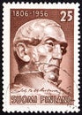 FINLAND - CIRCA 1956: A stamp printed in Finland shows Johann V. Snellman after sculpture by E. Wikstrom, circa 1956.