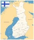 Finland - detailed map with administrative divisions and country flag. Vector illustration