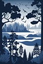 Finland, finnish nature painted in national colors, applique. Generative AI