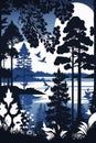 Finland, finnish nature painted in national colors, applique. Generative AI