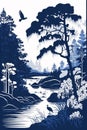 Finland, finnish nature painted in national colors, applique. Generative AI