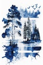 Finland, finnish nature painted in national colors, applique. Generative AI